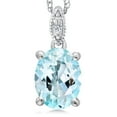 thumbnail image 1 of Gem Stone King 10K White Gold Oval Sky Blue Topaz and White Diamond Pendant Necklace for Women (2.00 Cttw, Gemstone Birthstone, With 18 inch Chain), 1 of 6