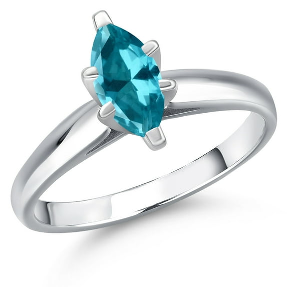 Gem Stone King 10K White Gold Paraiba Topaz Engagement Ring for Women | 0.60 Cttw | Marquise 8X4MM | Gemstone November Birthstone | Size 8