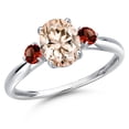 thumbnail image 1 of Gem Stone King 10K White Gold Peach Morganite and Red Garnet 3-Stone Ring for Women | 1.30 Cttw | Oval 8X6MM | Gemstone October Birthstone | Size 8, 1 of 6