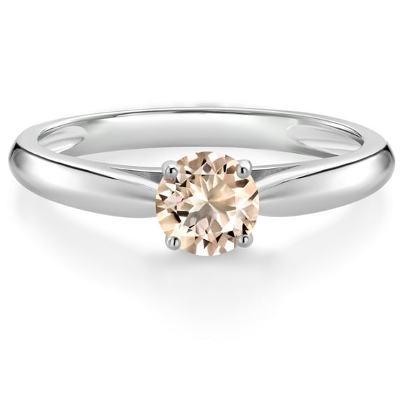Gem Stone King 10K White Gold Peach Morganite Solitaire Engagement Ring for Women (0.40 Cttw, Round 5MM, Available in Size 5, 6, 7, 8, 9)