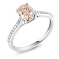 thumbnail image 1 of Gem Stone King 10K White Gold Peach Morganite and White Diamond Solitaire Engagement Ring for Women | 1.00 Cttw | Oval 8X6MM | Gemstone October Birthstone | Size 9, 1 of 7