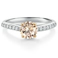 thumbnail image 1 of Gem Stone King 10K White Gold Peach Morganite and White Lab Grown Diamond Engagement Ring for Women (0.78 Cttw, Round 6MM, Gemstone October Birthstone, Size 8), 1 of 4