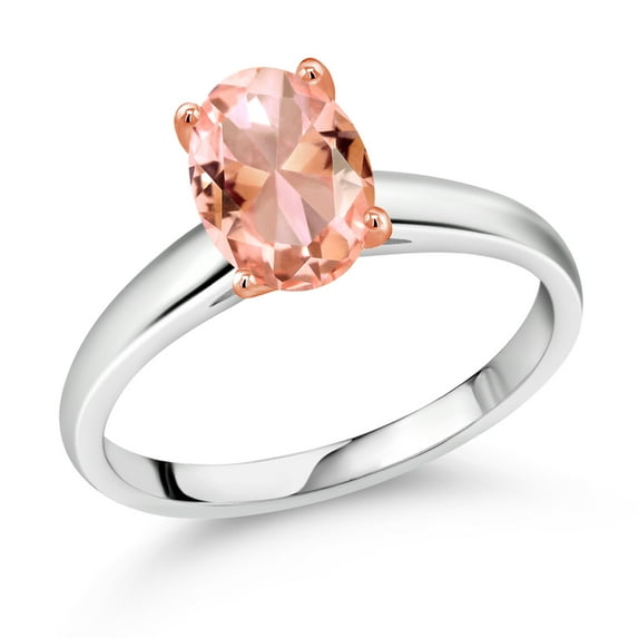 Gem Stone King 10K White Gold Peach Simulated Morganite Women Solitaire Engagement Ring (2.00 Cttw, Size 7)