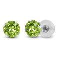 thumbnail image 1 of Gem Stone King 10K White Gold Peridot Stud Earrings for Women Men (1.00 Cttw, Gemstone Birthstone, Round 5MM), 1 of 3