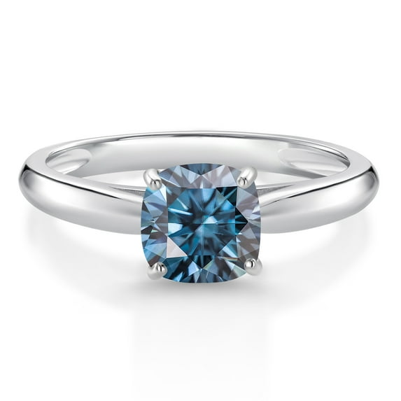 Gem Stone King 10K White Gold Persian Blue Moissanite Solitaire Engagement Ring for Women (1.00 Cttw, Gemstone, Cushion 6MM)