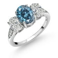 thumbnail image 1 of Gem Stone King 10K White Gold Persian Blue Moissanite and White Lab Grown Diamond Engagement Ring for Women | 2.22 Cttw | Oval 8X6MM | Available in Size 5,6,7,8,9, 1 of 5
