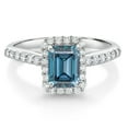 thumbnail image 1 of Gem Stone King 10K White Gold Persian Blue Moissanite and White Lab Grown Diamond Halo Engagement Wedding Ring for Women (1.34 Cttw, Emerald Cut 7X5MM, Size 5), 1 of 4