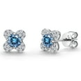 thumbnail image 1 of Gem Stone King 10K White Gold Persian Blue Moissanite and White Lab Grown Diamond Stud Earrings for Women | 0.58 Cttw | Gemstone | Round 4MM, 1 of 6