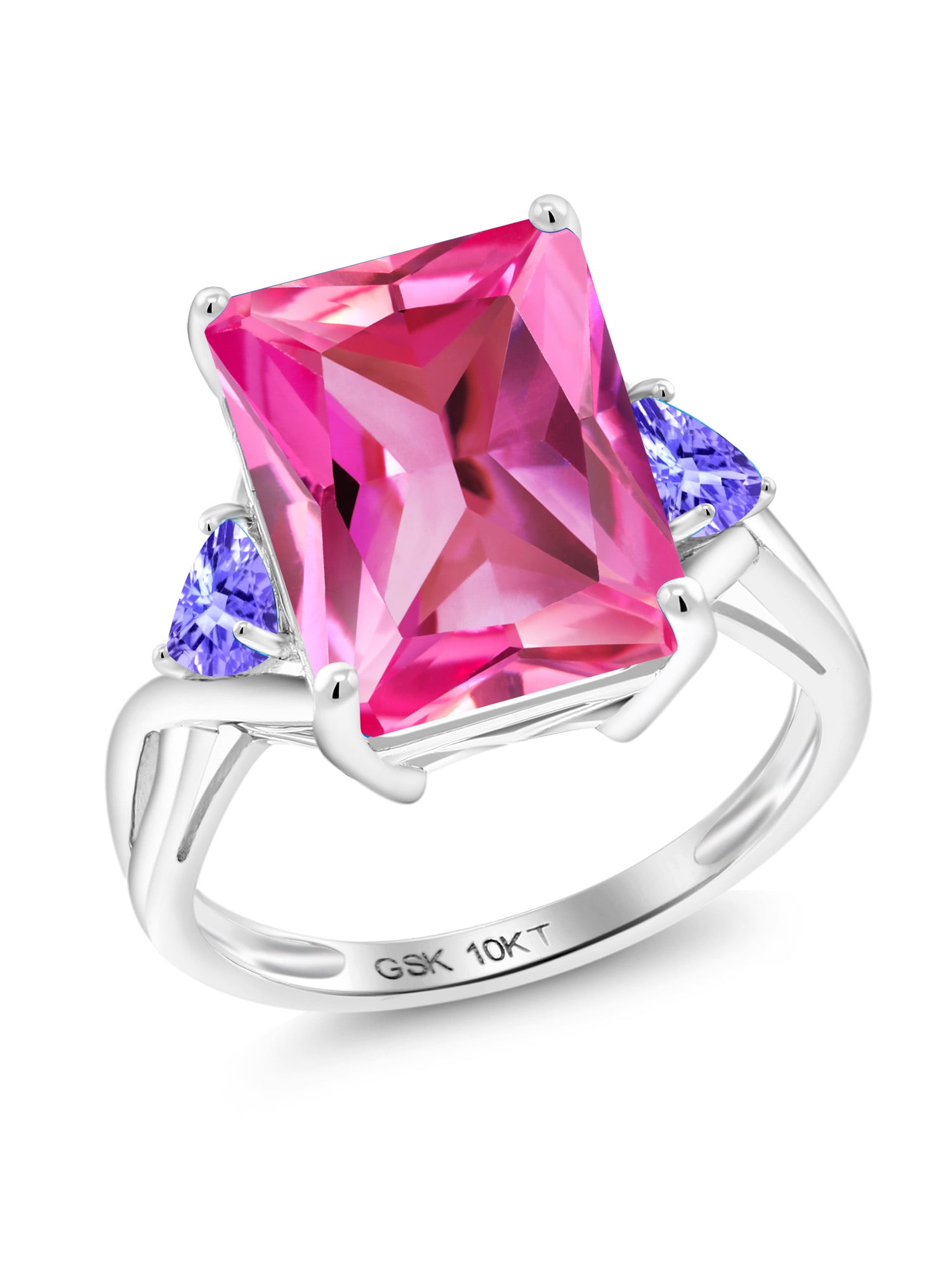 10k White Gold Created Pink Sapphire Trillion Ring 10k White Gold Created Pink Sapphire Trillion Ring