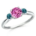 thumbnail image 1 of Gem Stone King 10K White Gold Pink Created Sapphire and London Blue Topaz 3-Stone Ring for Women | 1.26 Cttw | Round 6MM | Gemstone September Birthstone | Size 9, 1 of 6