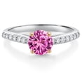 thumbnail image 1 of Gem Stone King 10K White Gold Pink Created Sapphire and White Lab Grown Diamond Engagement Ring for Women (1.18 Cttw, Round 6MM, Gemstone September Birthstone, Size 8), 1 of 4
