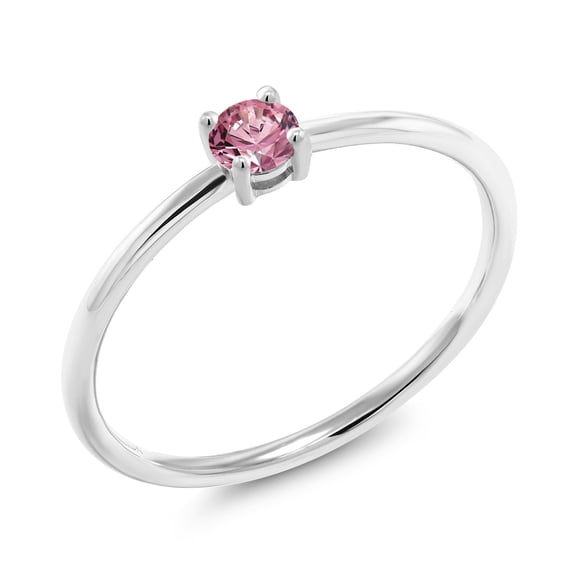 Gem Stone King 10K White Gold Pink Lab Grown Diamond Solitaire Engagement Ring for Women (0.18 Cttw, Round 3.5MM, Gemstone April Birthstone, Size 8)