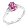 thumbnail image 1 of Gem Stone King 10K White Gold Pink Moissanite and White Created Sapphire 3-Stone Engagement Ring | 1.48 Cttw | Three Stone Wedding Anniversary Promise Ring for Women, 1 of 6