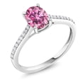 thumbnail image 1 of Gem Stone King 10K White Gold Pink Moissanite and White Diamond Solitaire Engagement Ring for Women | 1.51 Cttw | Oval 8X6MM | Gemstone Birthstone | Size 6, 1 of 5