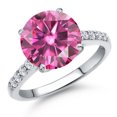thumbnail image 1 of Gem Stone King 10K White Gold Pink Moissanite and Lab Grown Diamond Engagement Ring for Women | 3.63 Cttw | Round 10MM | Gemstone Birthstone | Size 8, 1 of 6