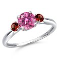 thumbnail image 1 of Gem Stone King 10K White Gold Pink Moissanite and Red Garnet 3-Stone Ring for Women | 1.10 Cttw | Round 6MM | Gemstone Birthstone | Size 5, 1 of 6