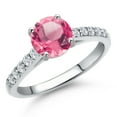 thumbnail image 1 of Gem Stone King 10K White Gold Pink Mystic Topaz and Lab Grown Diamond Engagement Ring for Women | 1.85 Cttw | Round 7MM | Gemstone November Birthstone | Size 5, 1 of 6
