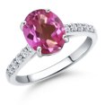 thumbnail image 1 of Gem Stone King 10K White Gold Pink Mystic Topaz and Lab Grown Diamond Engagement Ring for Women | 2.40 Cttw | Oval 9X7MM | Gemstone November Birthstone | Size 8, 1 of 6