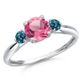 thumbnail image 1 of Gem Stone King 10K White Gold Pink Mystic Topaz and London Blue Topaz 3-Stone Ring for Women | 1.76 Cttw | Round 6MM | Gemstone November Birthstone | Size 8, 1 of 6