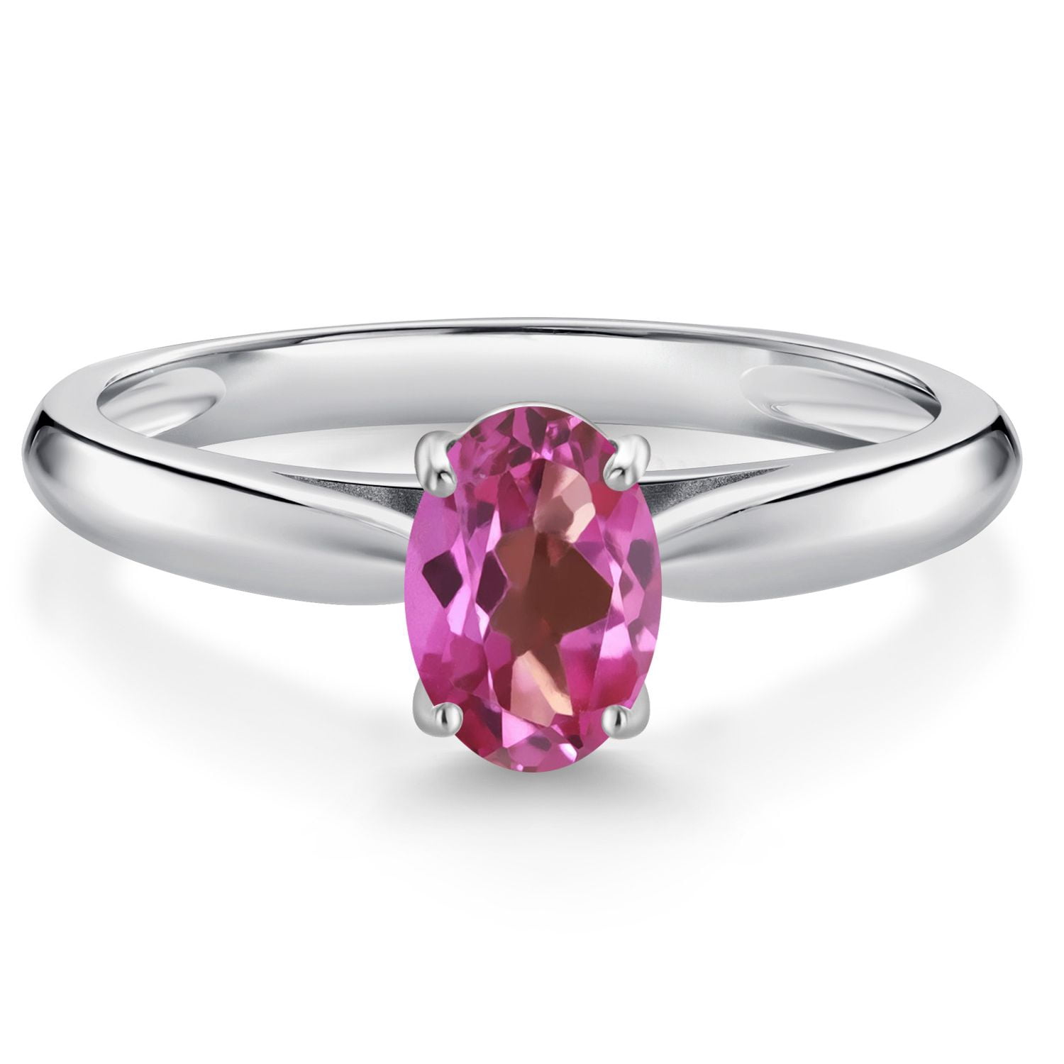 Gem Stone King 10K White Gold Pink Mystic Topaz Solitaire Engagement Ring for Women (0.80 Cttw, Oval 7X5MM, Gemstone Birthstone, Size 7)
