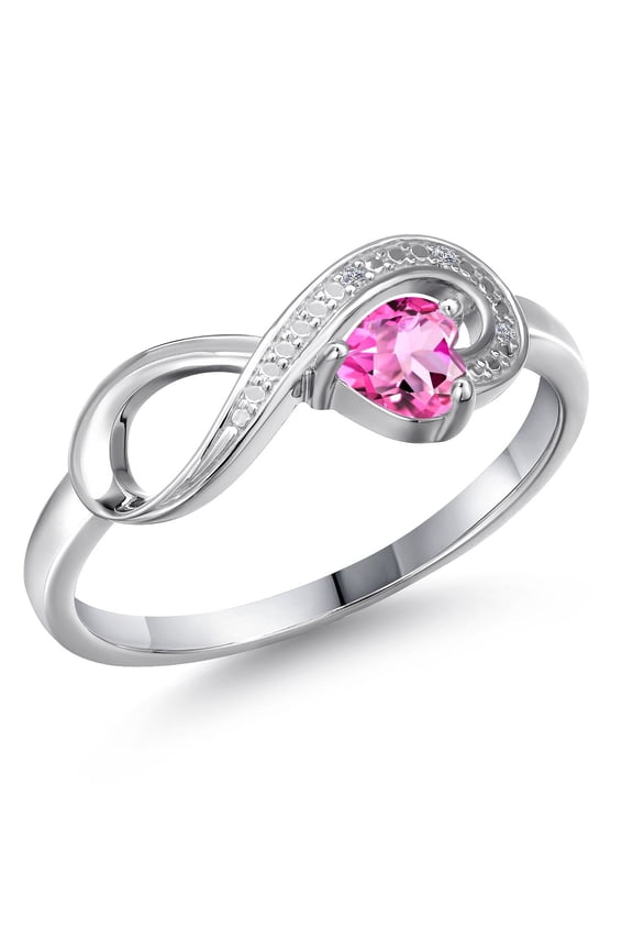 10K White Gold Pink Mystic Topaz and White Diamond Accent Infinity Ring for Women (0.30 Cttw, Heart Shape 4MM, Gemstone November Birthstone, Size 8)