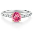 thumbnail image 1 of Gem Stone King 10K White Gold Pink Mystic Topaz and White Lab Grown Diamond Engagement Ring for Women (1.68 Cttw, Round 6MM, Gemstone, Size 6), 1 of 4