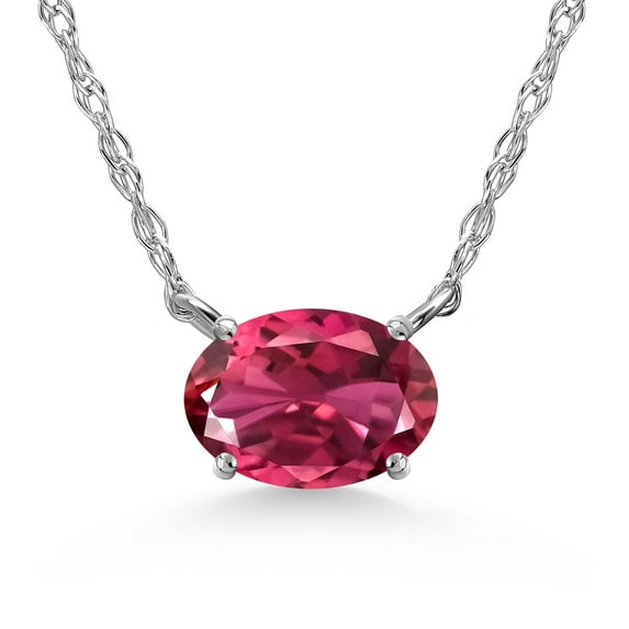 Gem Stone King 10K White Gold Pink Pendant Necklace for Women | 0.48 Cttw | Gemstone Birthstone | Oval 6X4MM | With 18 inch Chain