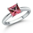 thumbnail image 1 of Gem Stone King 10K White Gold Pink Topaz Solitaire Engagement Ring for Women | 1.30 Cttw | Princess 6MM | Gemstone November Birthstone | Size 8, 1 of 6