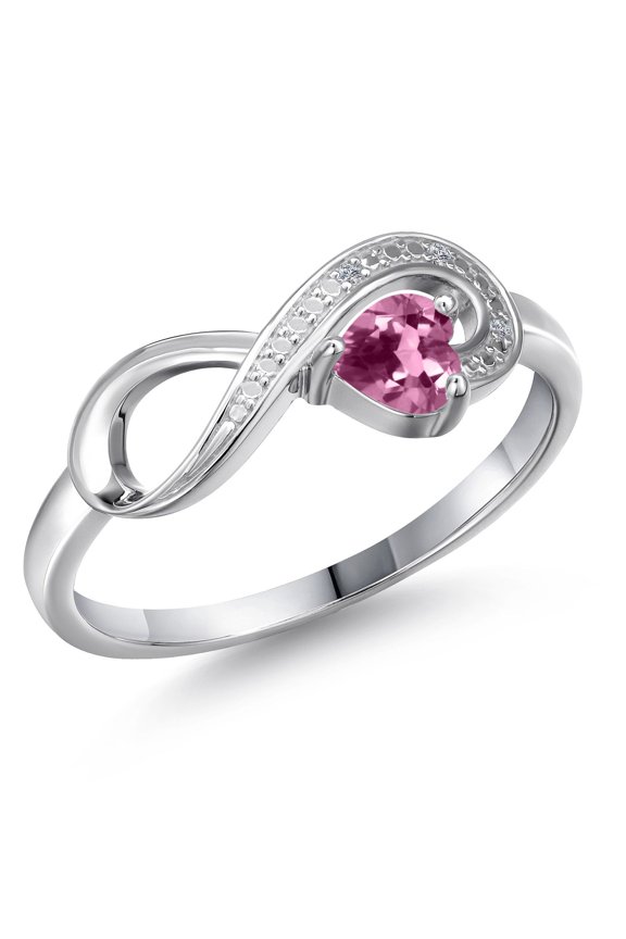 10K White Gold Pink Tourmaline and White Diamond Accent Infinity Ring for Women (0.23 Cttw, Heart Shape 4MM, Gemstone October Birthstone, Available in Size 5,6,7,8,9)