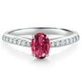 thumbnail image 1 of Gem Stone King 10K White Gold Pink Tourmaline and White Lab Grown Diamond Soitaire Engagement Ring for Women (1.03 Cttw, Oval 7X5MM, Gemstone October Birthstone, Available in Size 5, 6, 7, 8, 9), 1 of 4
