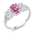 thumbnail image 1 of Gem Stone King 10K White Gold Pink and White Moissanite and White Diamond Engagement 3-Stone Engagement Ring for Women (1.92 Cttw, Size 9), 1 of 4