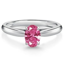 Gem Stone King 10K White Gold Pink Zirconia Solitaire Engagement Ring for Women (0.76 Cttw, Oval 7X5MM, Gemstone Birthstone, Size 5)