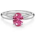 thumbnail image 1 of Gem Stone King 10K White Gold Pink Zirconia Solitaire Engagement Ring for Women (1.21 Cttw, Oval 8X6MM, Gemstone Birthstone, Available in Size 5, 6, 7, 8, 9), 1 of 4