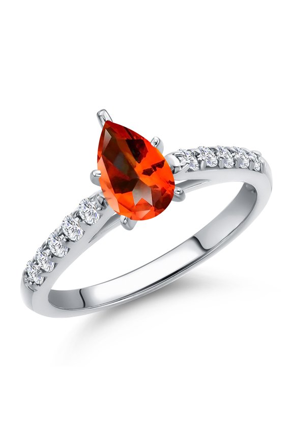 10K White Gold Poppy Topaz and Lab Grown Diamond Engagement Ring for Women | 1.20 Cttw | Pear Shape 8X5MM | Gemstone November Birthstone | Size 6