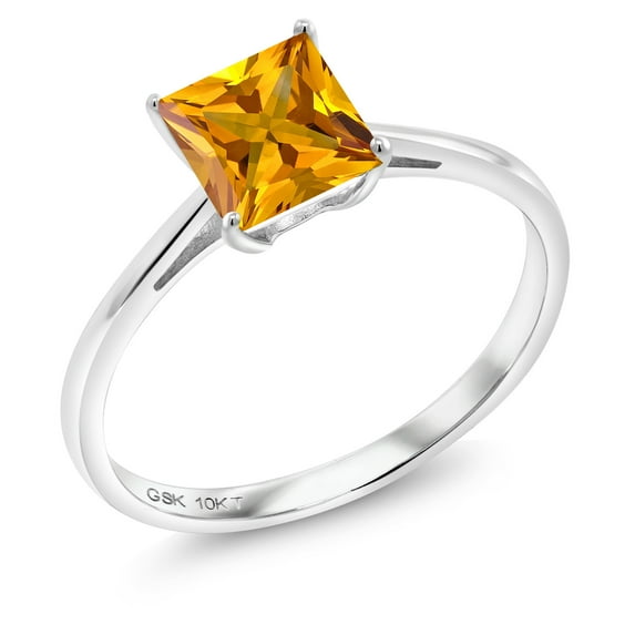 Gem Stone King 10K White Gold Princess Yellow Citrine Women Engagement Ring (1.00 Cttw, Gemstone Birthstone, Available in Size 5, 6, 7, 8, 9)