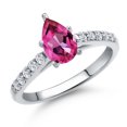 thumbnail image 1 of Gem Stone King 10K White Gold Pure Pink Mystic Topaz and Lab Grown Diamond Engagement Ring for Women | 1.20 Cttw | Pear Shape 8X5MM | Gemstone November Birthstone | Size 5, 1 of 6