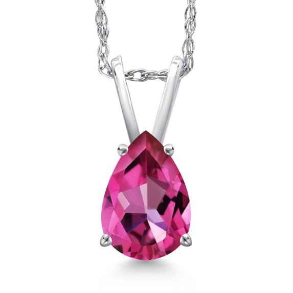 Gem Stone King 10K White Gold Pure Pink Mystic Topaz Pendant Necklace for Women | 2.36 Cttw | Gemstone November Birthstone | Pear Shape 10X7MM | With 18 inch Chain