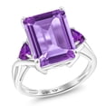 thumbnail image 1 of Gem Stone King 10K White Gold Purple Amethyst 3 Stone Engagement Ring for Women | 6.67 Cttw | Emerald Cut 14X10MM | Trillion 4MM | Three Stone Wedding Engagement Anniversary Ring for Women| Size 6, 1 of 5