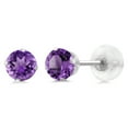 thumbnail image 1 of Gem Stone King 10K White Gold Purple Amethyst 4-prong Stud Earrings for Women Men (0.50 Cttw, Gemstone Birthstone, Round 4MM), 1 of 4