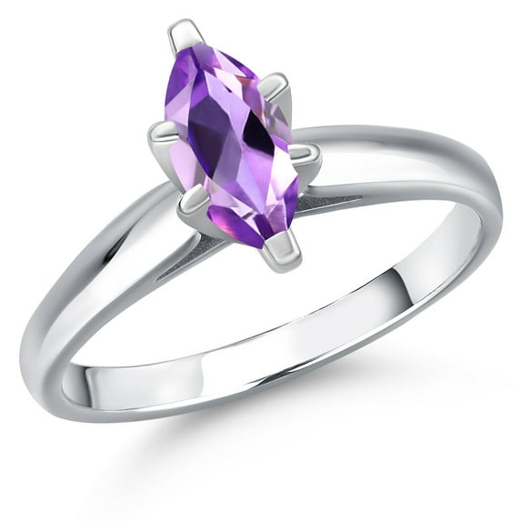 Gem Stone King 10K White Gold Purple Amethyst Engagement Ring for Women | 0.41 Cttw | Marquise 8X4MM | Gemstone February Birthstone | Size 9