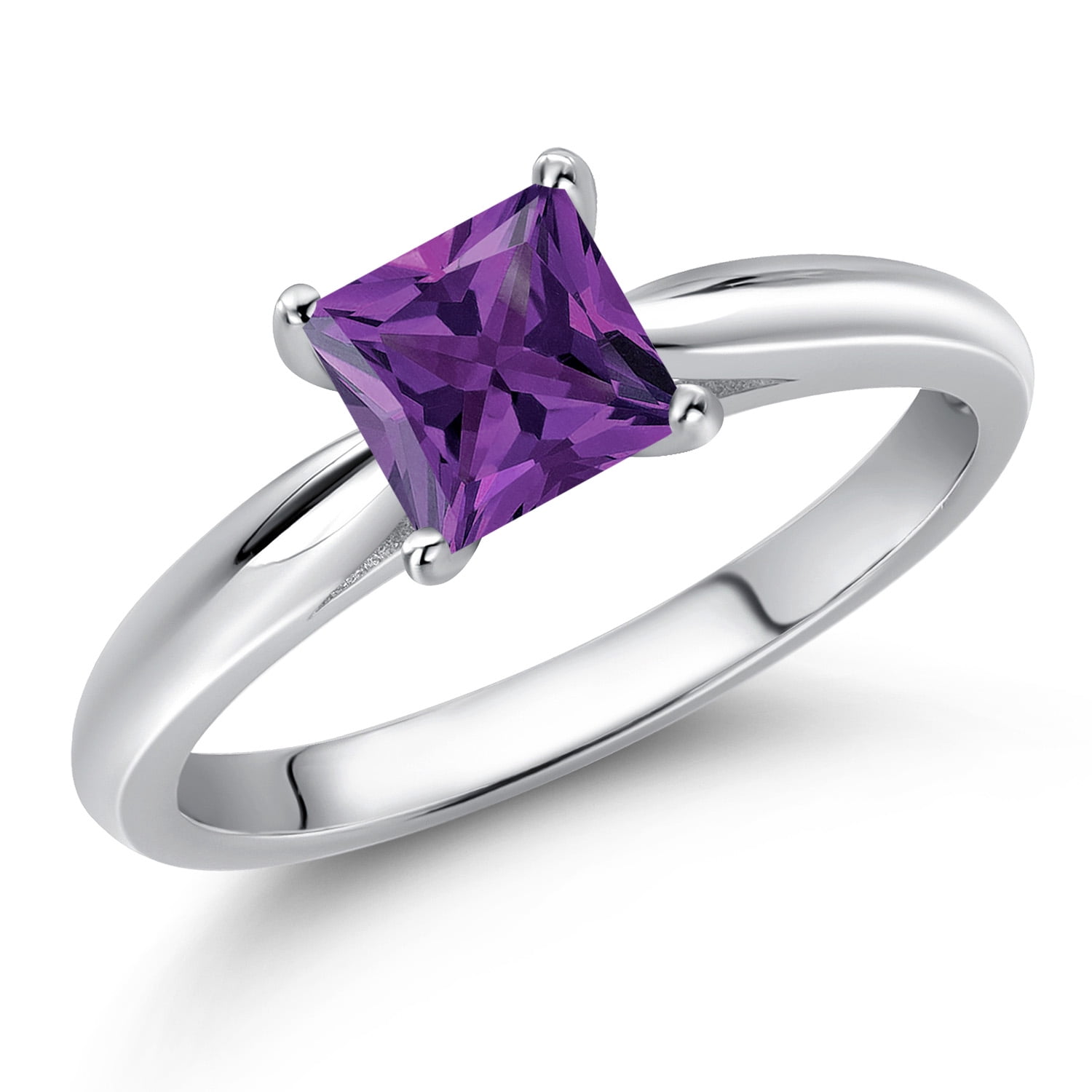 Gem Stone King 10K White Gold Purple Amethyst Engagement Ring for Women | 0.65 Cttw | Princess 5MM | Gemstone February Birthstone | Size 6