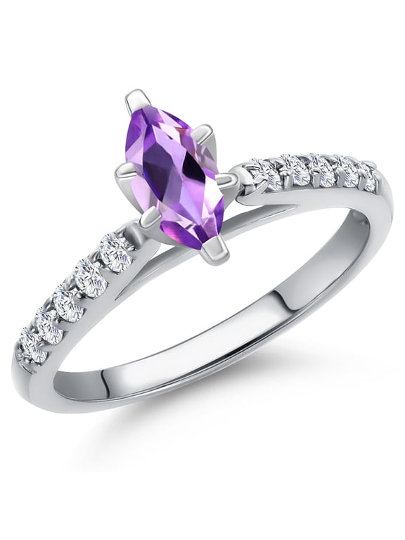10K White Gold Purple Amethyst and Lab Grown Diamond Engagement Ring for Women | 0.61 Cttw | Marquise 8X4MM | Gemstone February Birthstone | Size 9