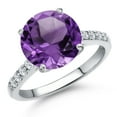 thumbnail image 1 of Gem Stone King 10K White Gold Purple Amethyst and Lab Grown Diamond Engagement Ring for Women | 3.55 Cttw | Round 10MM | Gemstone February Birthstone | Size 5, 1 of 6