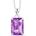 thumbnail image 1 of Gem Stone King 10K White Gold Purple Amethyst Pendant Necklace for Women (7.20 Cttw, Gemstone February Birthstone, Emerald Checkerboard Cut 14x10MM, with 18 inch Chain), 1 of 5