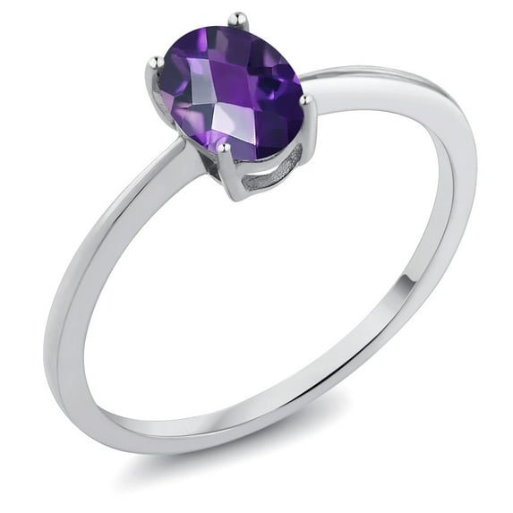 Gem Stone King 10K White Gold Purple Amethyst Solitaire Engagement Ring for Women (0.75 Cttw, Oval Checkerboard 7X5MM, Gemstone February Birthstone, Size 8)