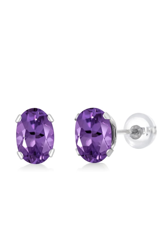 10K White Gold Purple Amethyst Stud Earrings for Women Men (0.90 Cttw, Gemstone February Birthstone, Oval 6X4MM)