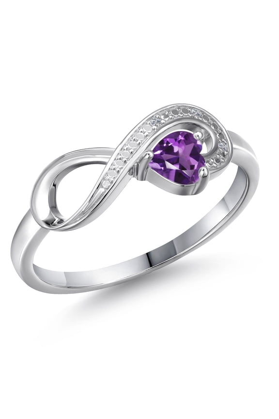 10K White Gold Purple Amethyst and White Diamond Accent Infinity Ring for Women (0.26 Cttw, Heart Shape 4MM, Gemstone February Birthstone, Size 5)
