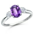 thumbnail image 1 of Gem Stone King 10K White Gold Purple Amethyst and White Zirconia 3-Stone Ring for Women | 1.42 Cttw | Oval Checkerboard 8X6MM | Gemstone February Birthstone | Size 9, 1 of 6