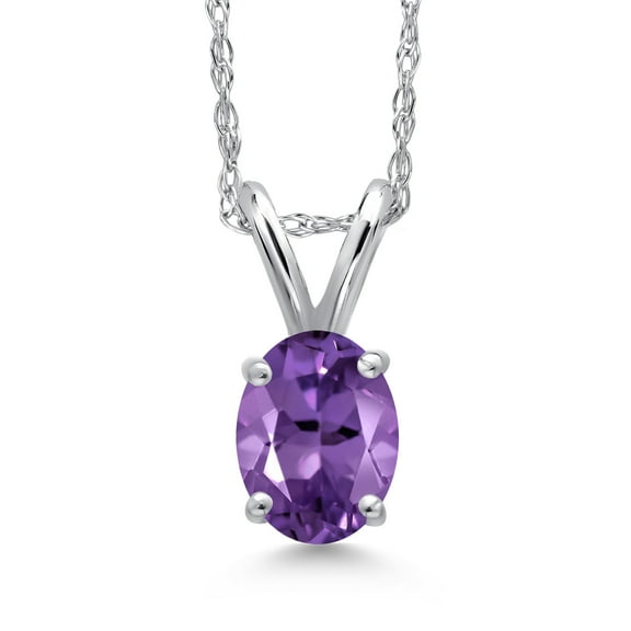 Gem Stone King 10K White Gold Purple Pendant Necklace for Women | 0.45 Cttw | Gemstone Birthstone | Oval 6X4MM | With 18 inch Chain