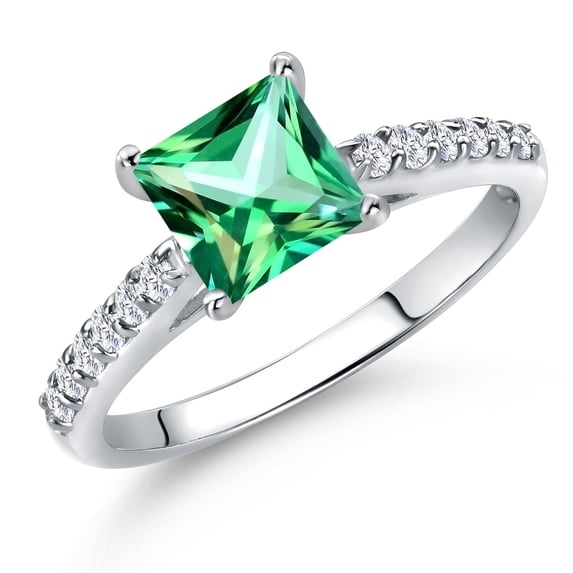 Gem Stone King 10K White Gold Rainforest Topaz and Lab Grown Diamond Engagement Ring for Women | 1.48 Cttw | Princess 6MM | Gemstone November Birthstone | Size 6
